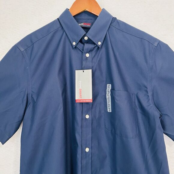 Roundtree & York Button Up Shirt Men L Tall Navy Travel Smart Office Classic NWT - Picture 9 of 13